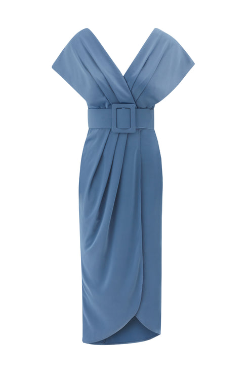 Pleated Thick Waist Belt Detailed Dress